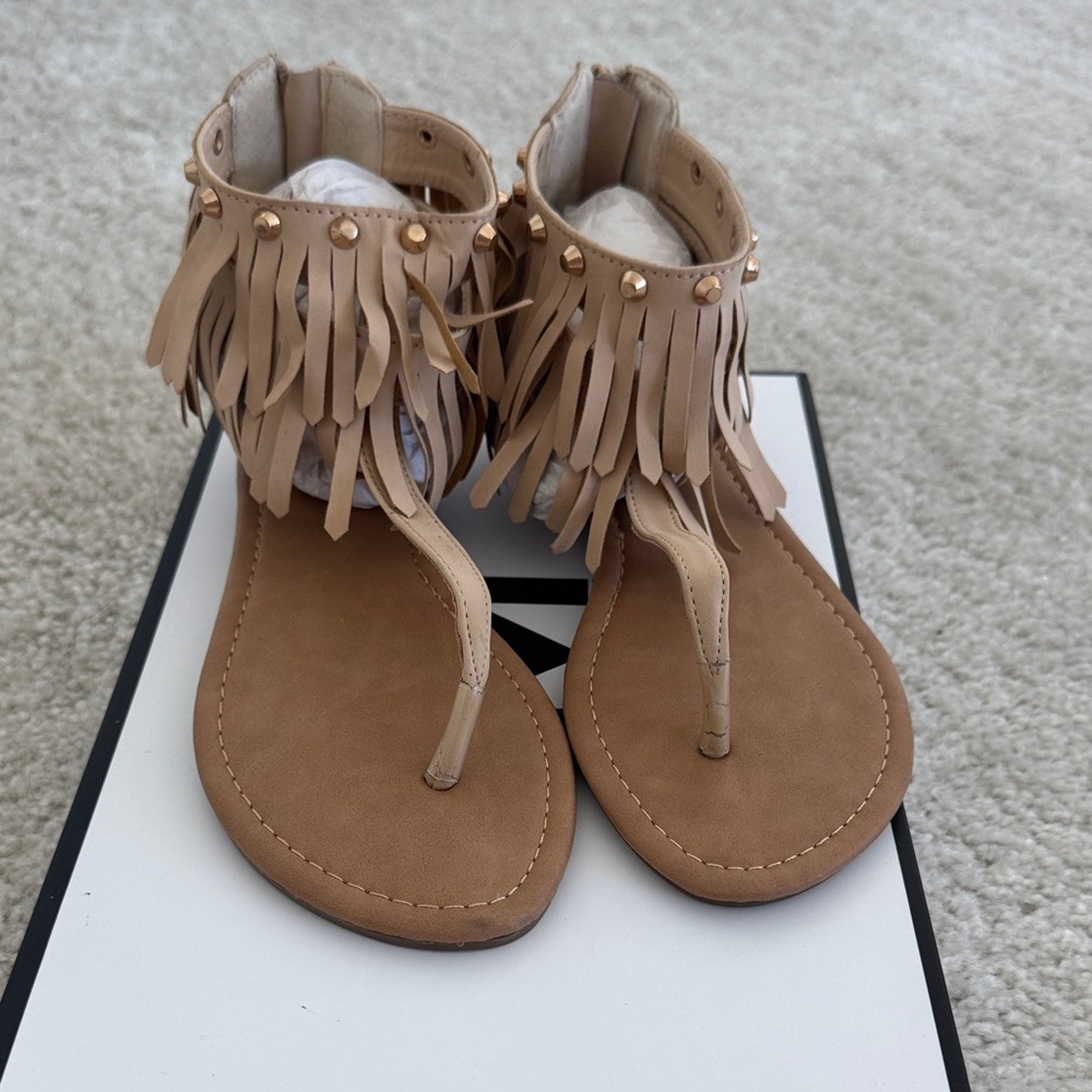 Adriana New York Fringe Sandals, Tan Color, Size: 7